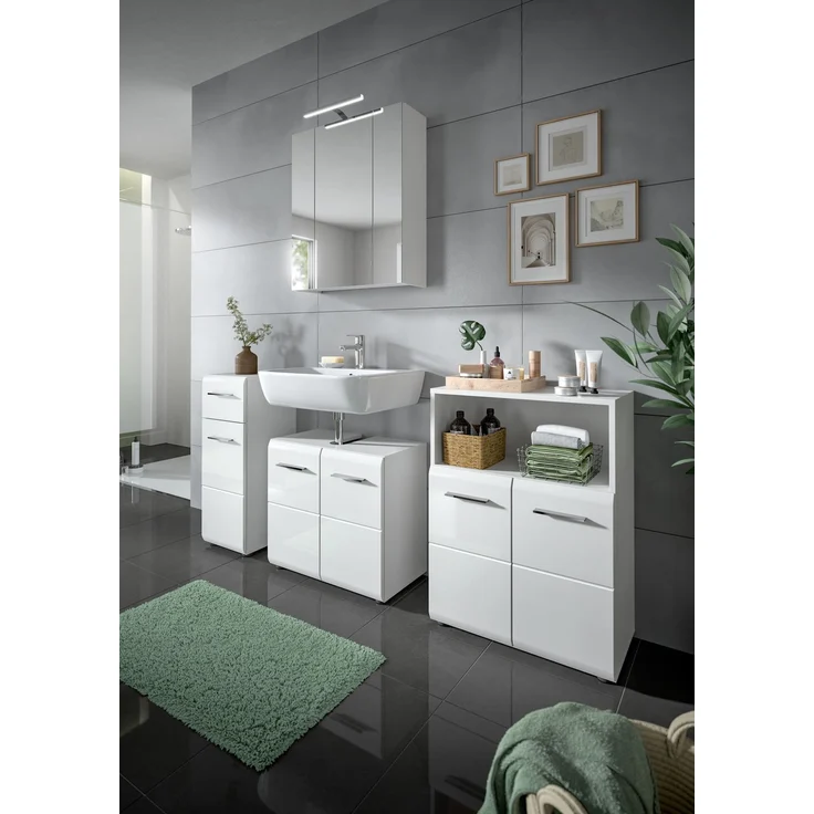Badschrank Ice - Weiß / Weiß Hochglanz – Bild 5
