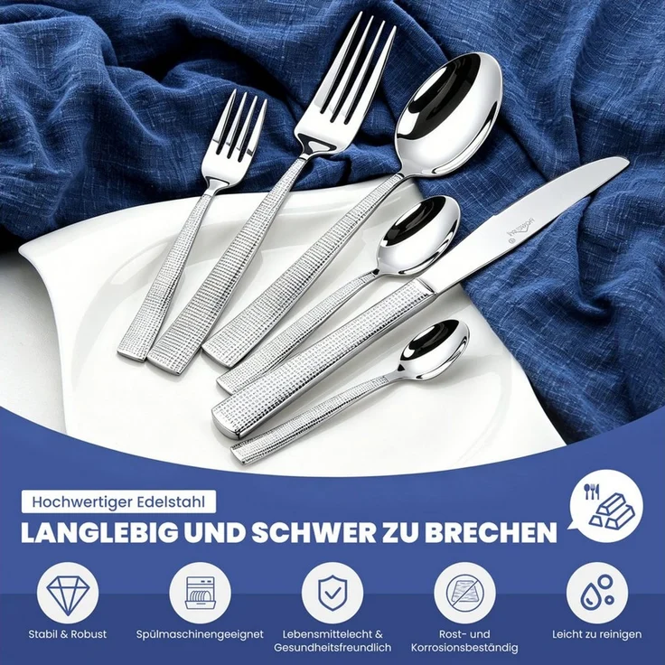 HOMELUX Besteck-Set 72-tlg. Besteck Set Für 12 Personen,Edelstahl, glänzend Silber, 12 Personen, Spiegelpoliert,spülmaschinengeeignet,hochwertiger Besteckkasten – Bild 4