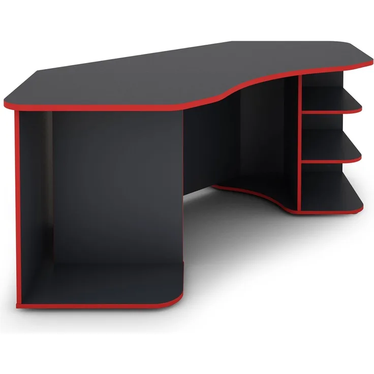 byLiving 'Thanatos' Schreibtisch in Anthrazit mit Kanten in Rot, viel Stauraum und XXL Tischplatte, 198 x 76 x 85 cm (BxHxT)