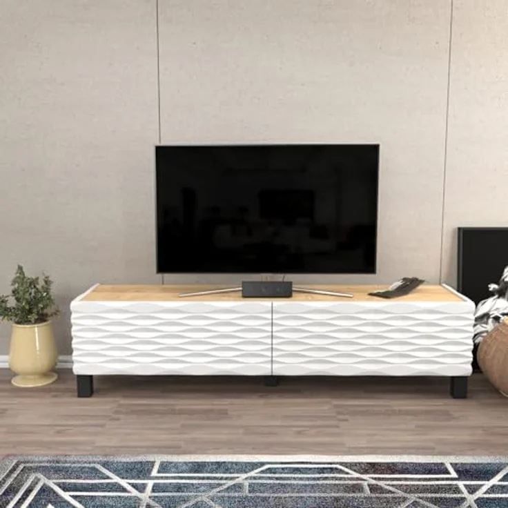 Hanah Home Traditional TV Stand, Sapphire & White, 149.2 x 35 x 38 cm | 100% Melamine Coated Particle Board, 18 mm Thick | Elegant Design for Living Room – Bild 1