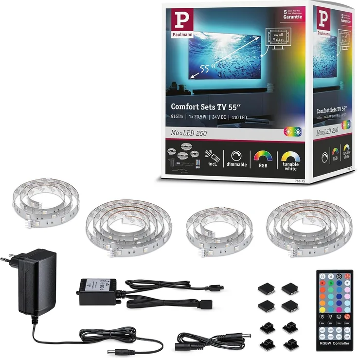 Paulmann 78875 MaxLED 250 LED Strip TV Comfort Basisset 55 Zoll 360cm
