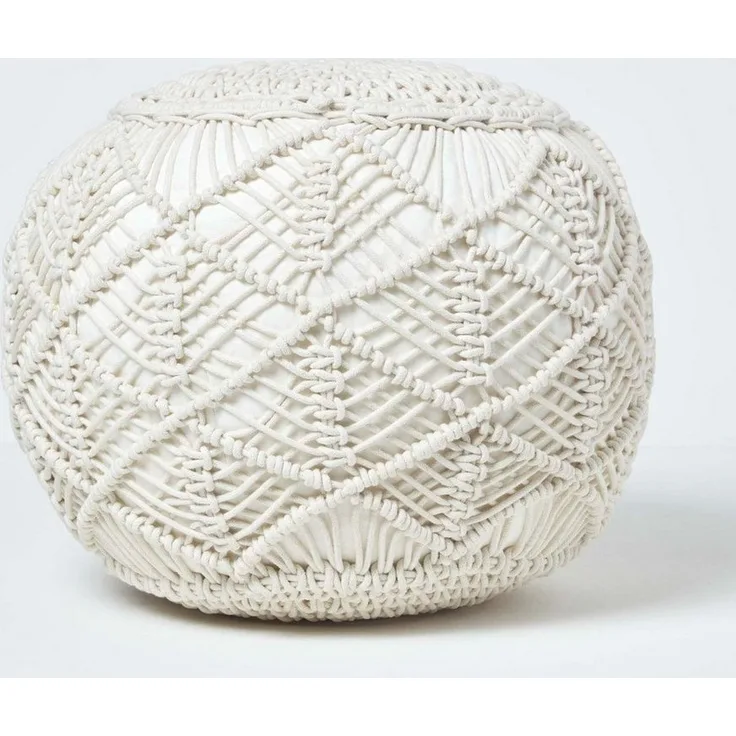 Homescapes Pouf Gehäkelter Pouf, natur, 35 x 40 cm