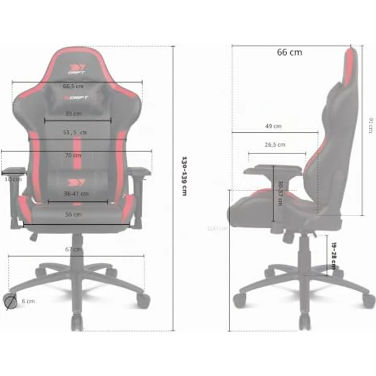 DRIFT GAMING DR350 – Ergonomischer Profi-Gaming-Stuhl mit 4D-Armlehnen, Lenden- und Nackenkissen, 135° neigbar, Leise Rollen, Schwarz-Rosa – Bild 2