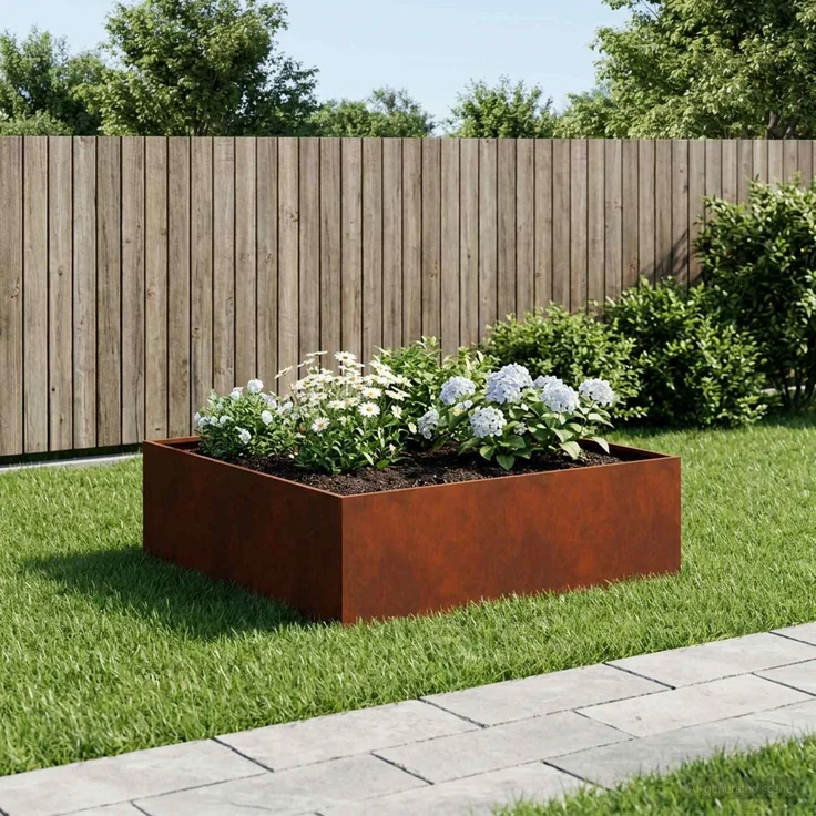 vidaXL Garten-Pflanzgefäß Rostoptik 100 x 100 x 30 cm Wetterfeststahl 8005090 – Bild 1