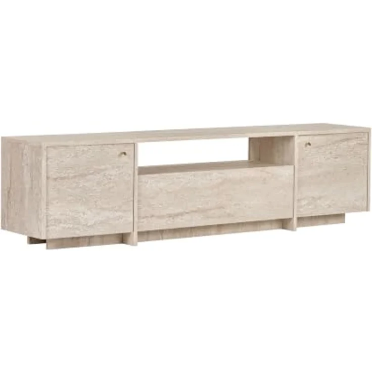 Hanah Home Stilvoller TV-Ständer, Travertin-Optik, 180 x 46 x 35 cm | 100% melaminbeschichtete Spanplatte, Eisengriff | Modernes Design fürs Wohnzimmer – Bild 6