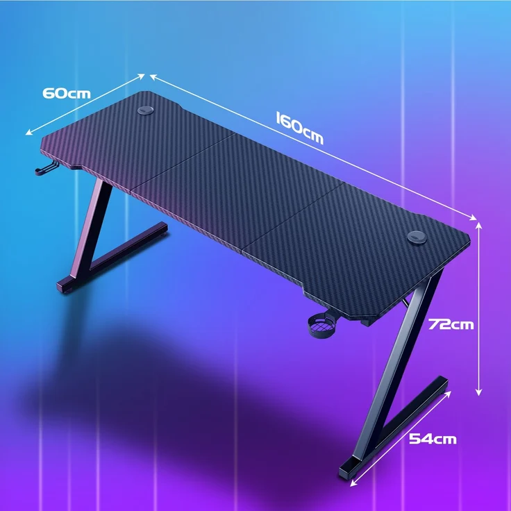 Devoko Gaming Tisch Holzwerkstoff und Metall Schwarz 160 x 60 x 72 cm – Bild 3