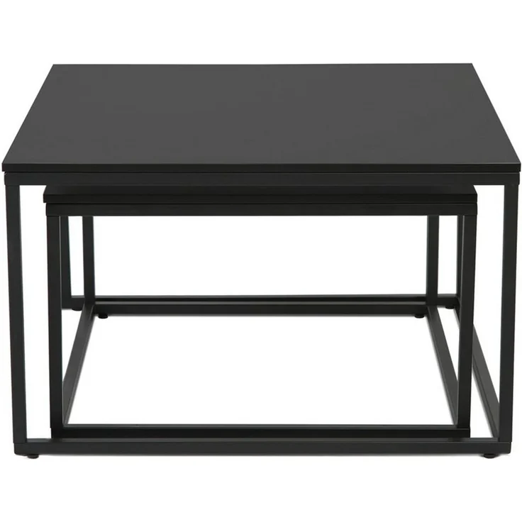 Home Collective Couchtisch 2er Set aus Holz, Wohnzimmertisch Modern (Beistelltisch Set 2 in 1 mit Metallgestell, Büro Beistelltisch Loft Design TWIN, kratzfeste Oberfläche, Set 2 in 1), Quadratisch in Schwarz, für Wohnzimmer – Bild 2