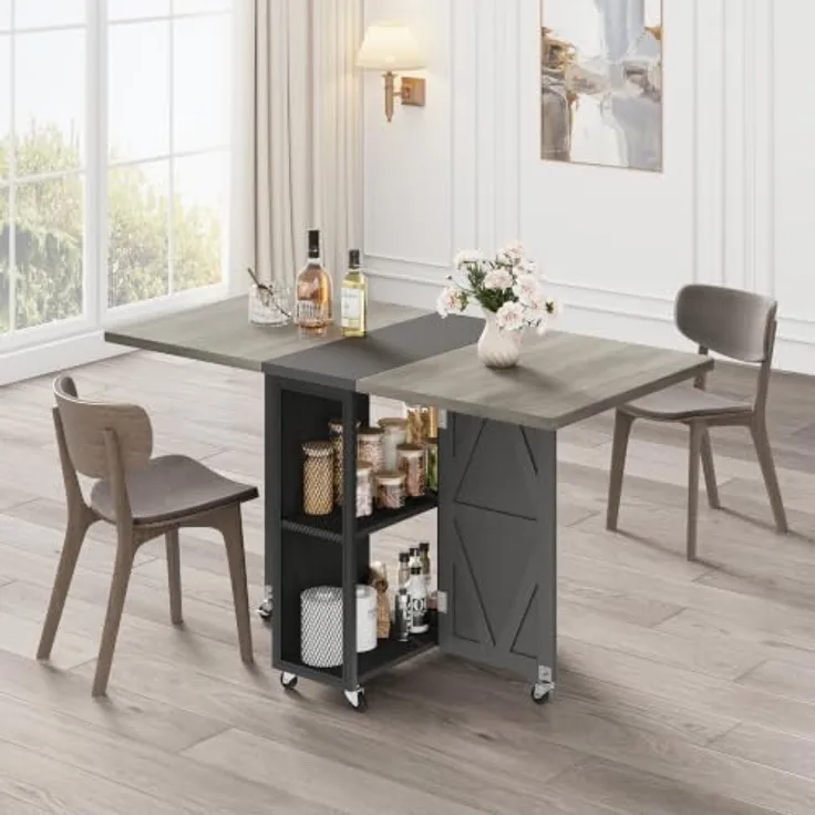 Jocoevol Esstisch Klappbar, Küchentisch mit Zweilagigem, für 2-4 Personen | Moderner Klapptisch, Esszimmertisch für Küchentisch mit Trennwand und Rollen für Küche & Esszimmer, 120x60x76cm, Mattschwarz