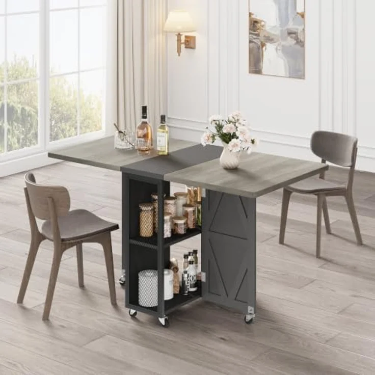 Jocoevol Esstisch Klappbar, Küchentisch mit Zweilagigem, für 2-4 Personen | Moderner Klapptisch, Esszimmertisch für Küchentisch mit Trennwand und Rollen für Küche & Esszimmer, 120x60x76cm, Mattschwarz – Bild 1