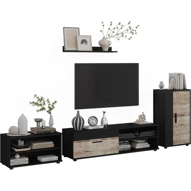 Wohnwand Berno Schwarz/Sandeiche 4-teiliges Set Vicco – Bild 5