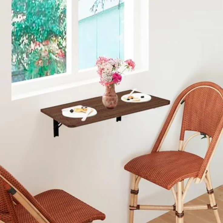 Shally Dogan Klappbarer Wandtisch, 80x60 cm, aus Holz, zusammenklappbar, platzsparend, vielseitig, Schreibtisch, Esstisch, Wohnzimmer, Badezimmer, Küche (Walnuss) – Bild 9