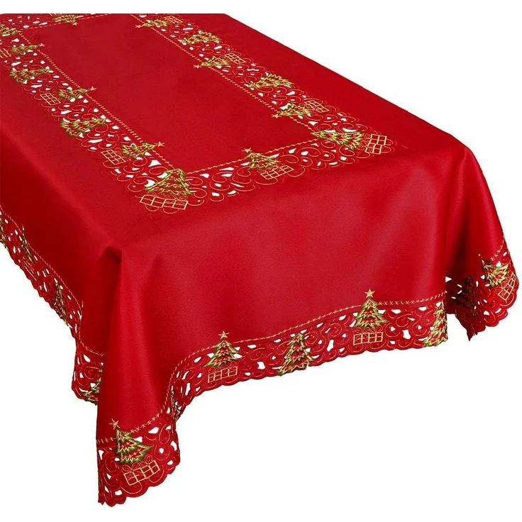 Grelucgo Bestickte Weihnachtstischdecke mit Stechpalmen-Motiv, 144x279 cm, rechteckige Tischdecke