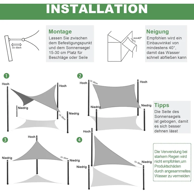 AXT SHADE Sonnensegel Wasserdicht Dreieck Rechtwinklig 3 x 3 x 4,25 m Wetterschutz Sonnenschutz PES Polyester mit UV Schutz für Terrasse Balkon Garten-Grau Anthrazit(Wir Machen Sondergrößen) – Bild 5