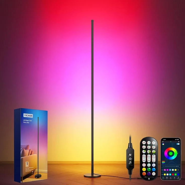 YICAIZI LED Stehlampe Wohnzimmer - 160cm RGB Ecklampe Dimmbar, Standleuchte LED mit Fernbedienung und APP, 16 Millionen Farben, Musikmodi, DIY-Modus & Timing -Funktion für Schlafzimmer, Gaming