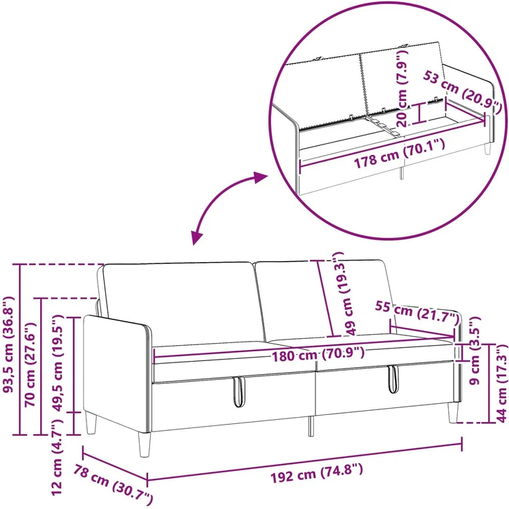vidaXL Sofa Set mit Stauraum 2 stk. Gelb Polyester 3429253 – Bild 9