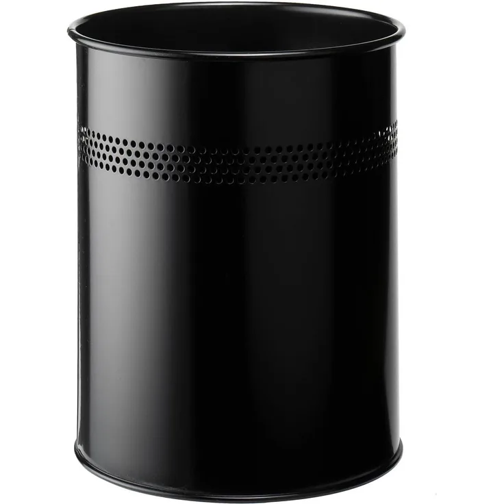 Durable 330001 Papierkorb Metall rund, 15 Liter, Perforation 30 mm, schwarz