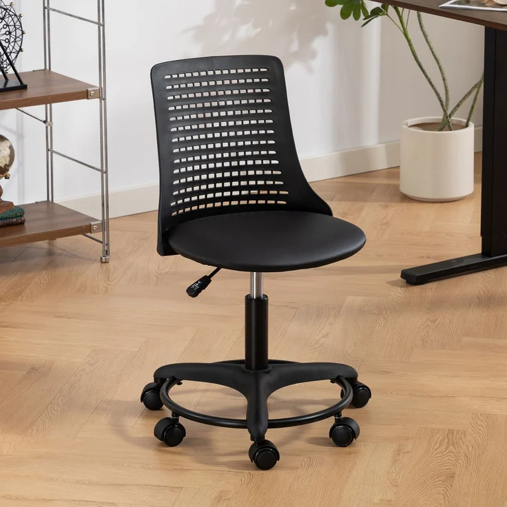 MELAYR, Armlehnenloser Schreibtischstuhl, drehbarer Bürostuhl mit hohler Rückenlehne, 43 x 42 x 86 cm, Schwarz – Bild 4