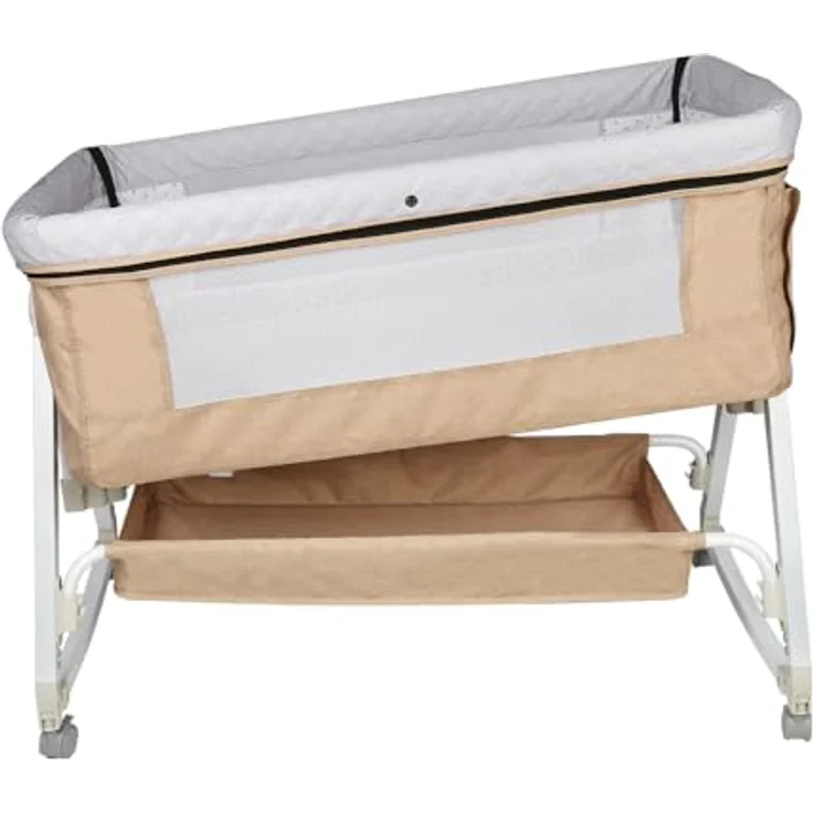 HUOLE 3 in 1 Beistellbett, Reisebett Baby mit Matratze, Babybett 6 Fach höhenverstellbar mit Aufbe, tragbarer Stubenwagen mit Rollen für Baby bis 36 Monaten-92 * 52 * 106-118cm – gebrochenes Weiß – Bild 3