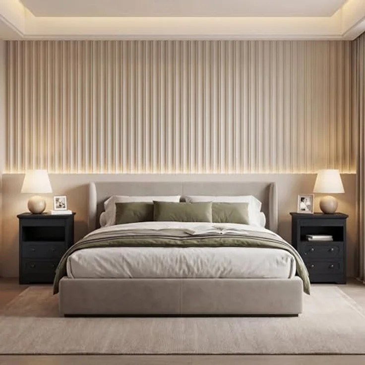 IRONCK Nachttisch, Moderne Nachtkonsole mit 2 Schubladen, Offenem Fach, Beistelltisch mit Herausziehbarer Ablage, Holz-Nachttisch für Schlafzimmer, Wohnzimmer, Schwarz – Bild 9