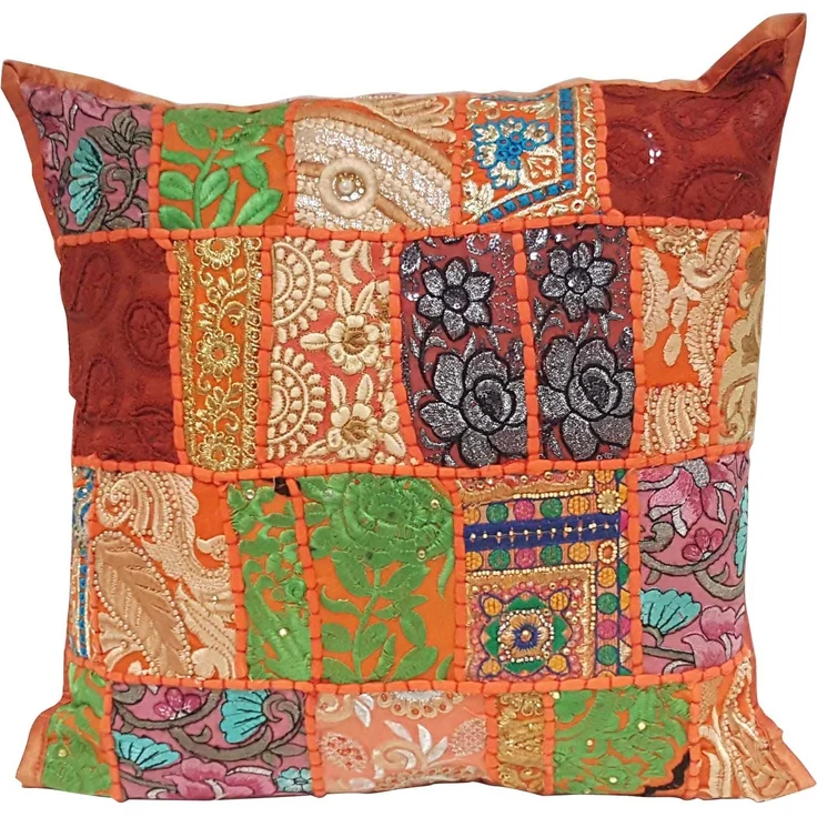 Indisches Patchwork Kissen Mar Orange – Bild 1