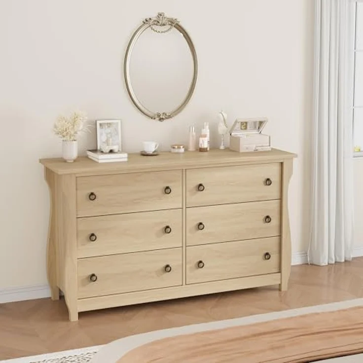 GarveeHome Kommode Für Das Schlafzimmer, Moderne Schubladenschrank Holz Mit 7 Schubladen Und Schwarzen Ringgriffen, Weißer Aufbewahrungskasten Für Wohnzimmer Und Flur, 137 x 40 x 76 cm – Bild 2