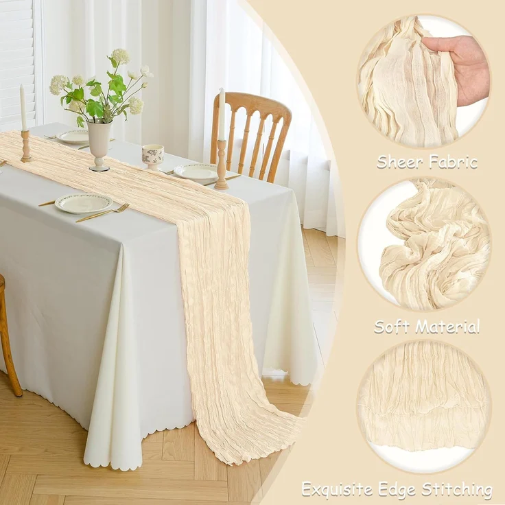1 Stück – Tischläufer im böhmischen Stil, Käsetuch, 35x120 Zoll, Deko für Feiern, Beige – Bild 3