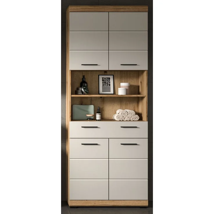 Badezimmer Hochschrank Shawn in sand und Eiche 74 x 191 cm – Bild 2