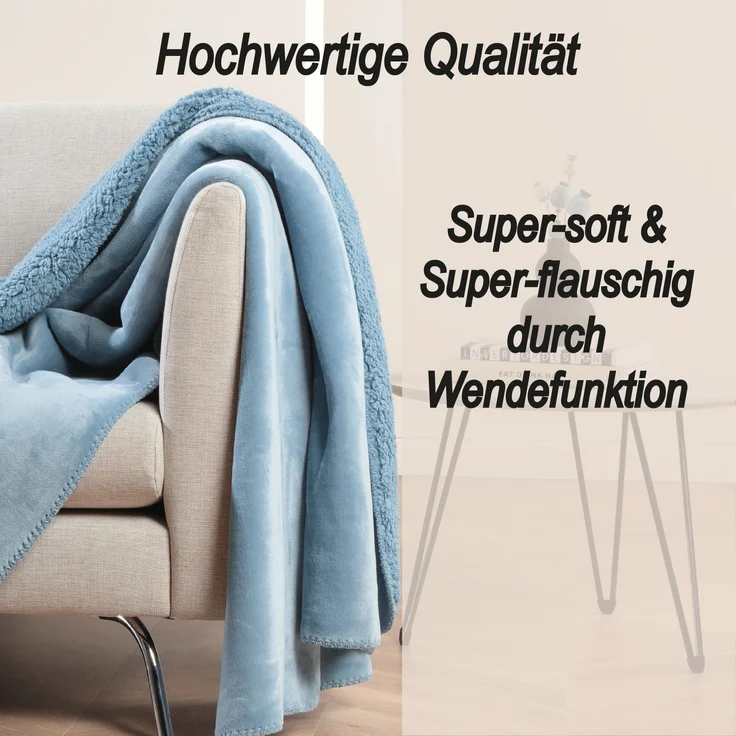Kuscheldecke "Teddy Fleece" Sherpa/Flanell, 150x200cm Blau – Bild 3