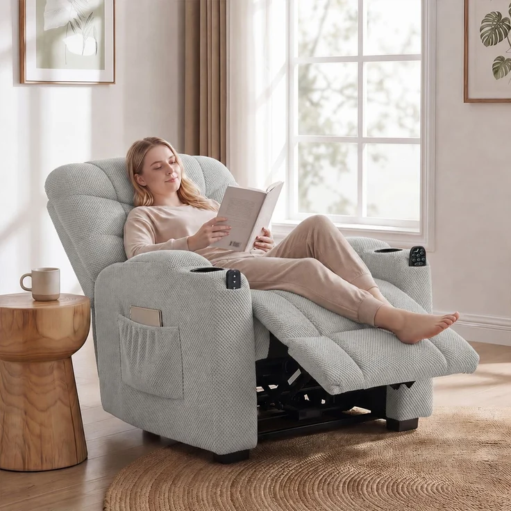 Wohnora-Elektrischer Relaxsessel mit Massage & Wärme, leisem Motor und Memory-Funktion, Grau,H 1050cm x T 960cm x B 900cm – Bild 2