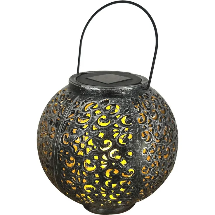 Kynast LED Solar Garten Laterne Ø 18x17 cm rund Metall Optik mit Henkel