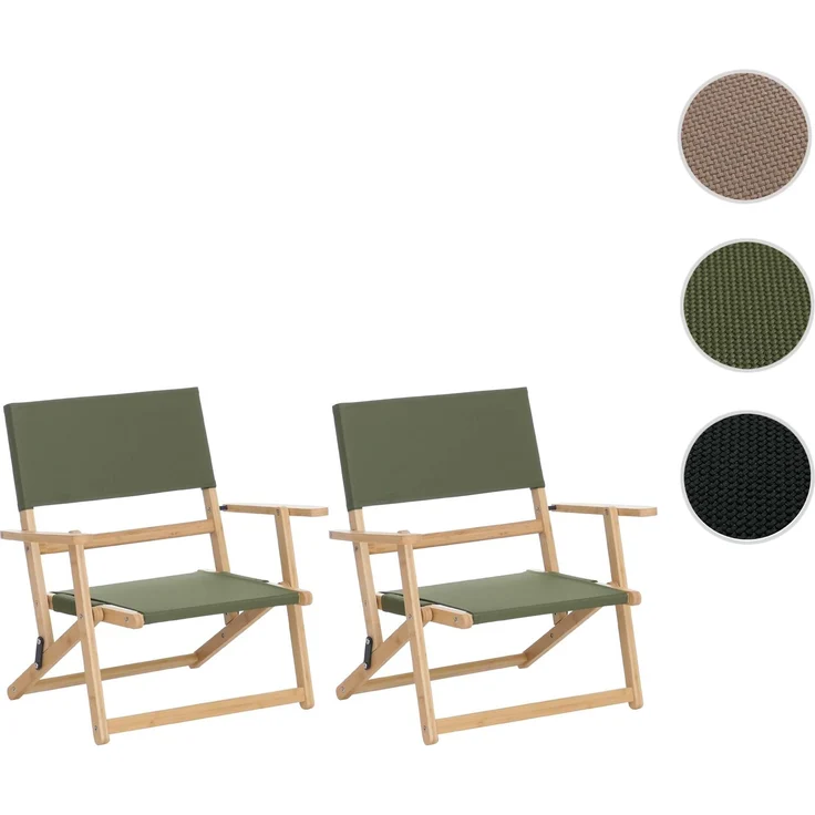 2er-Set Bambus Campingstuhl HWC-Q42, Gartenstuhl Balkonstuhl Freizeitstuhl klappbar Outdoor Stoff/Textil ~ grün – Bild 10