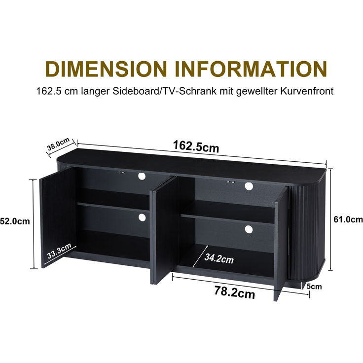 DESVIAE Sideboard mit 4 Türen und Wellenmuster 162,5x61x38 cm MDF Schwarz – Bild 9