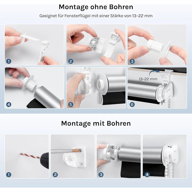 WOLTU Verdunkelungsrollo ohne Bohren, Thermo Verdunkelungsrollo mit Kette, Sichtschutz, für Türen und Fenster, Schwarz，B120 x H130 cm – Bild 9
