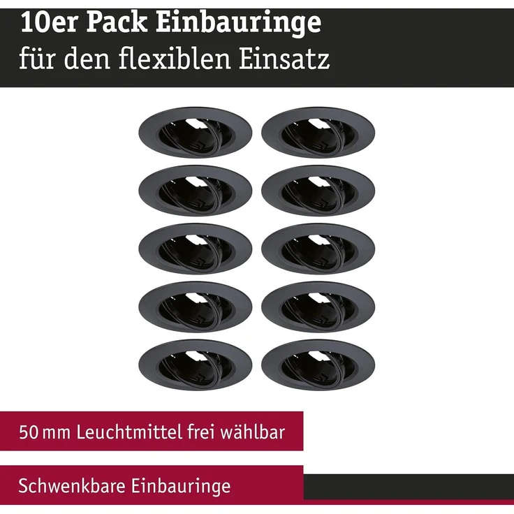 Paulmann 92117 Einbauleuchte rund 90mm 10er-Set Schwarz schwenkbar – Bild 2