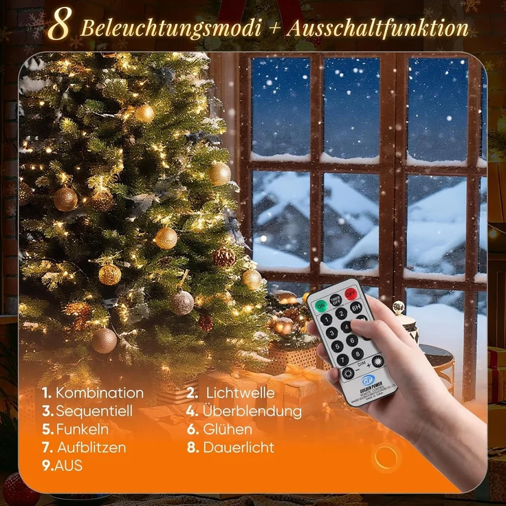 SALCAR 3m Christbaumbeleuchtung mit Ring und 14 Girlanden, 490er LED Überwurf Lichterkette mit Fernbedienung, Wasserdicht Lichterkette Weihnachtsbaum für 210cm bis 350cm Tannenbaum, Warmweiß – Bild 3