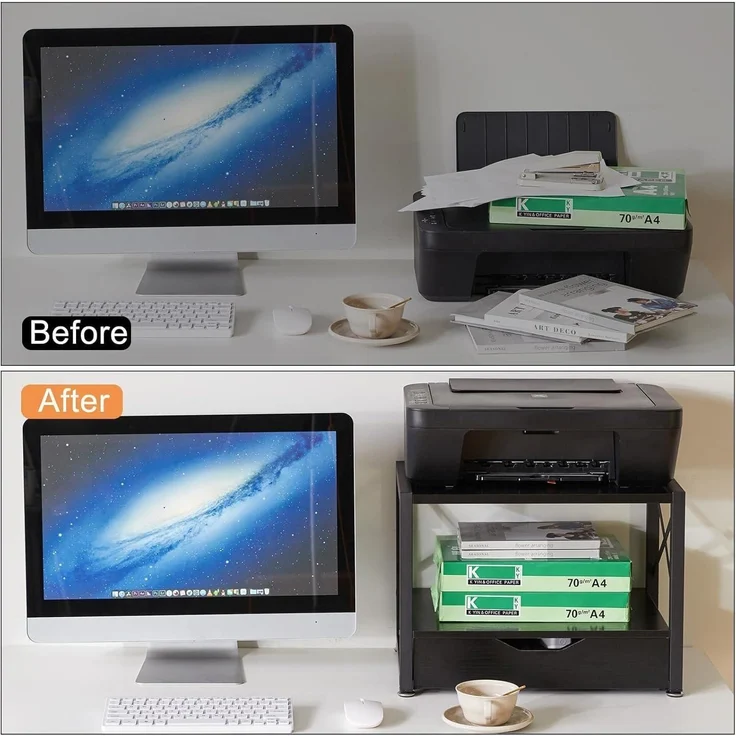 2 Tier Desktop Drucker Stand Organizer mit Schublade - Schwarz – Bild 3