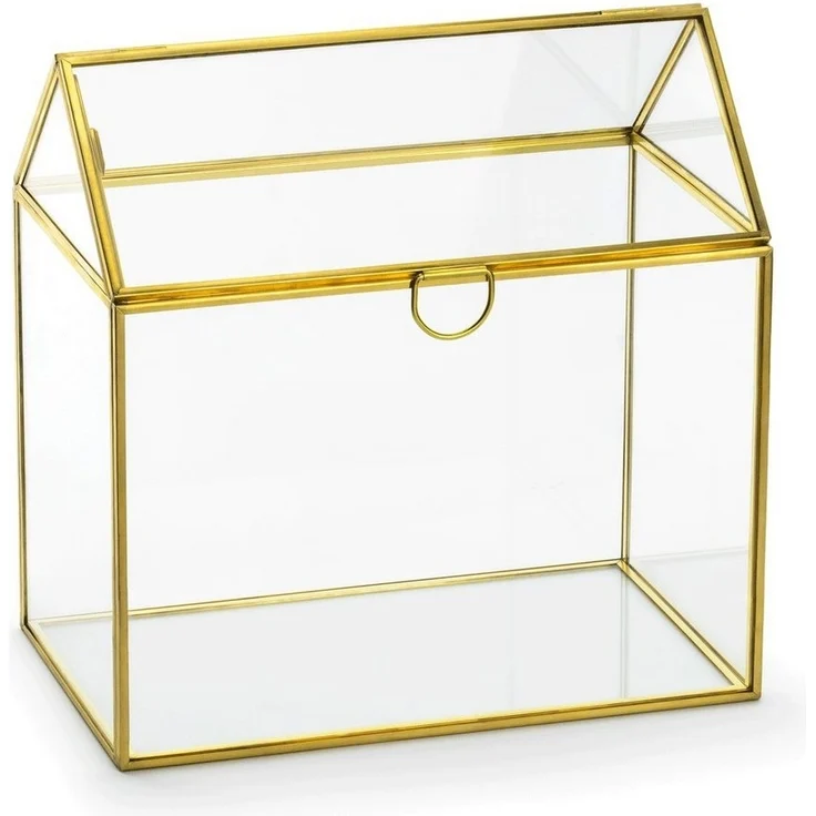 partydeco Geschenkbox, Kartenbox Hochzeit 21cm Glas transparent / gold – Bild 3