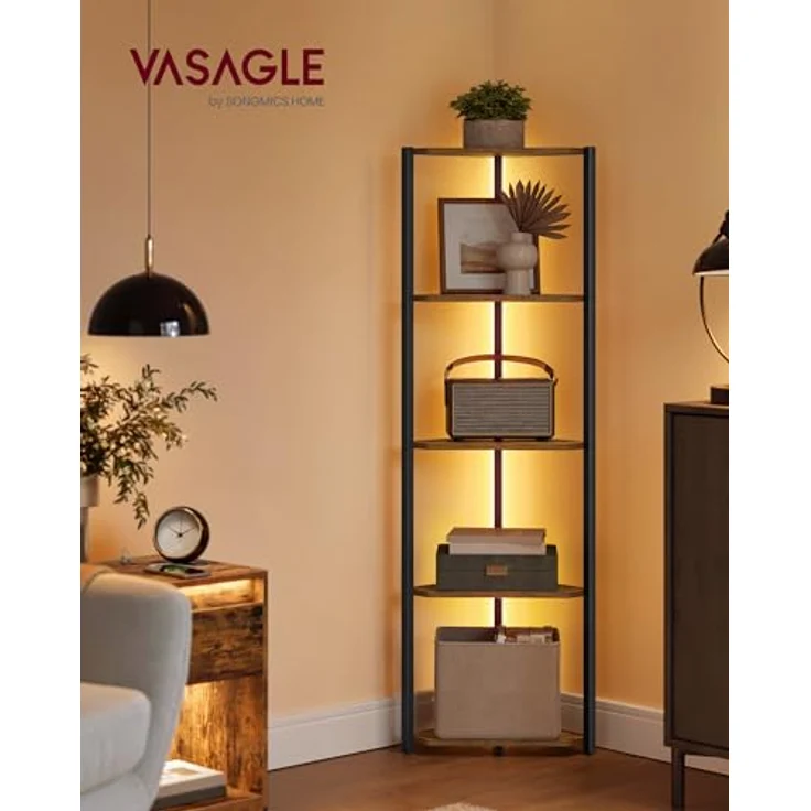 VASAGLE Eckregal 5 Ebenen, Bücherregal mit einstellbarer LED-Beleuchtung – Bild 3