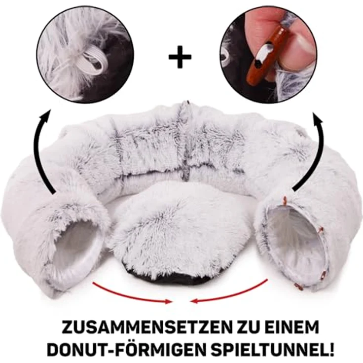 Canadian Cat Company Tiertunnel Katzentunnel Otis - versch. Farben, Donut - Tunnel und Tierbett, Plüschfell imitat, viele Funktionen, zwei faltbare Katzentunnel, Plüschbett in der Mitte – Bild 5