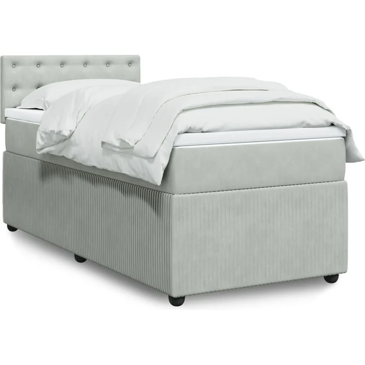 vidaXL Boxspringbett mit Matratze Hellgrau 90x190 cm Samt 3287614 – Bild 1