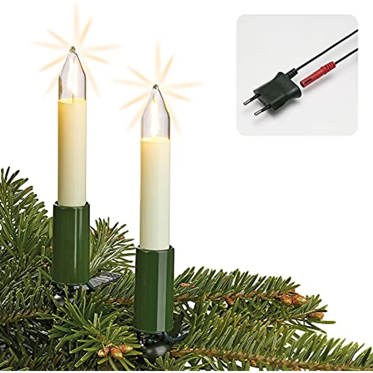 Hellum Lichterkette Weihnachtsbaumbeleuchtung, 16,3 m mit LED-Filament Schaftkerzen in elfenbein, für Innenbereich, VDE/GS zertifiziert – Bild 1