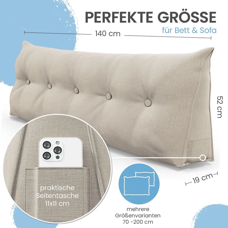 ELONEO Rückenkissen Bett- und Rückenstützkissen >Sand< 140cm – Bild 2