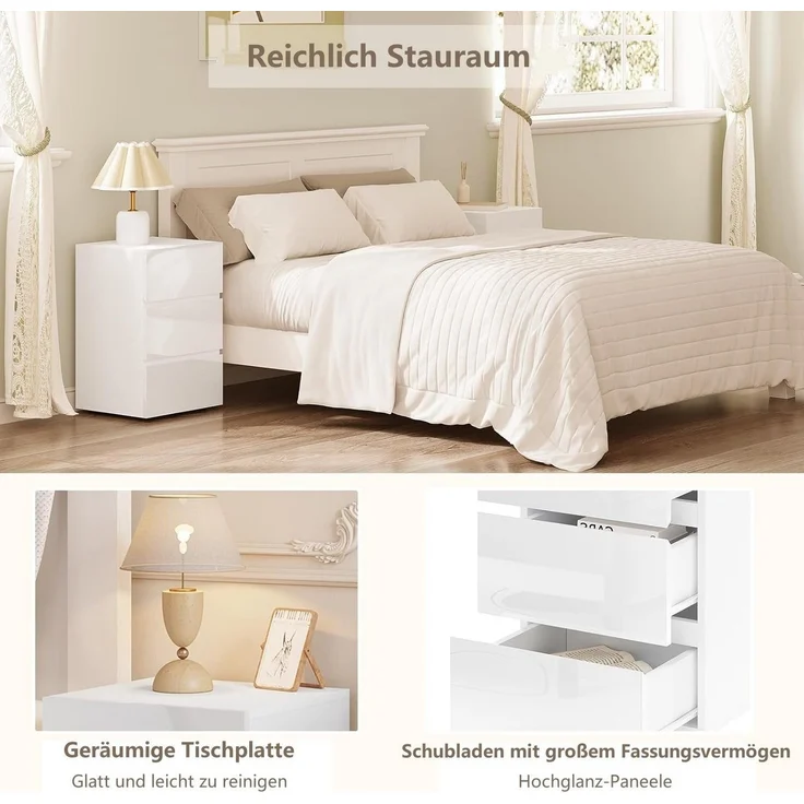 EUGAD Nachttisch (2-St), mit 3 Schubladen in Hochglanz,40x35x62cm – Bild 3