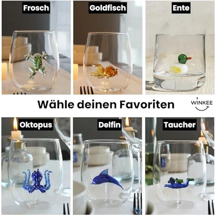 Winkee Glas Winkee - Handgemachtes Delphin Glas, Kristall-Trinkglas, Dessertg – Bild 9