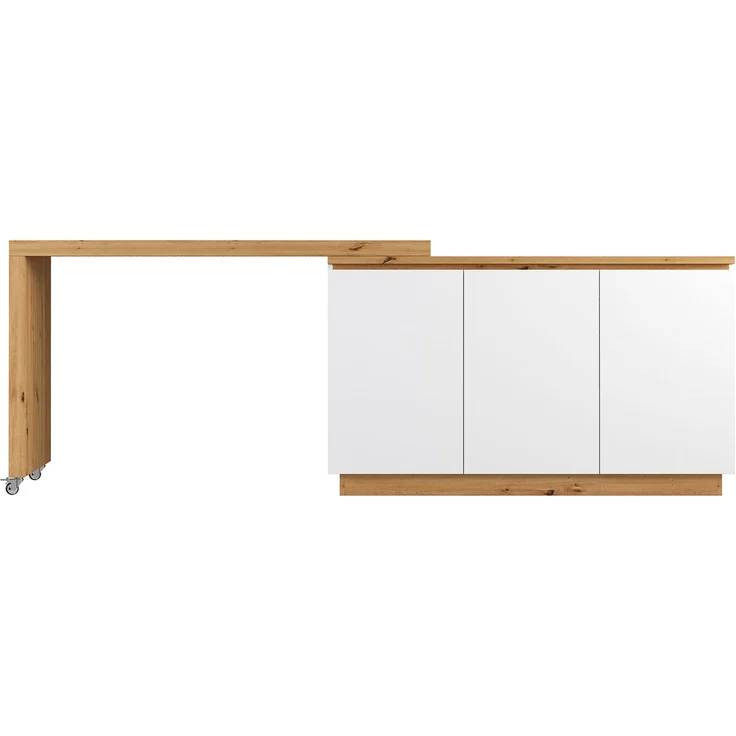ZUBALIYA Schreibtisch mit feststellbaren Rollen – multifunktionales Design, 4 cm dickere, drehbare Tischplatte, fest arretierbar, weiß/Eiche, Faltbarer Schreibtisch, Eckschreibtisch, Sideboard,Dicke Materialie – Bild 10