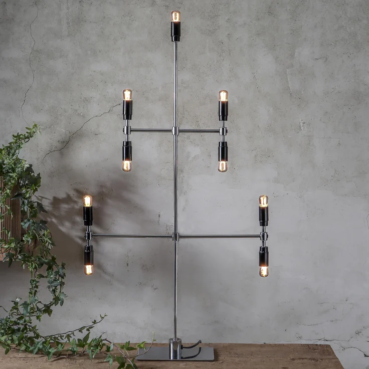 Moderner Kerzenleuchter ,Twice', 5-armig, 9-flammig, E14 Fassungen, Netzbetrieb, Chrom, H 91cm – Bild 2