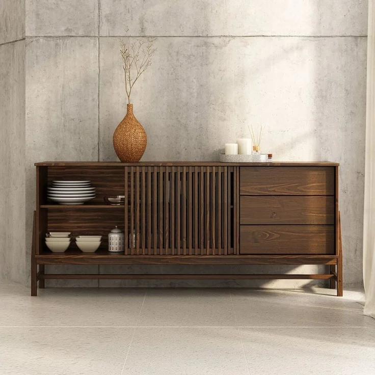 IDIMEX Sideboard ADAMO, Kommode 175 cm aus Massivholz mit Lamellenschiebetüren Nussbaum Finish – Bild 2