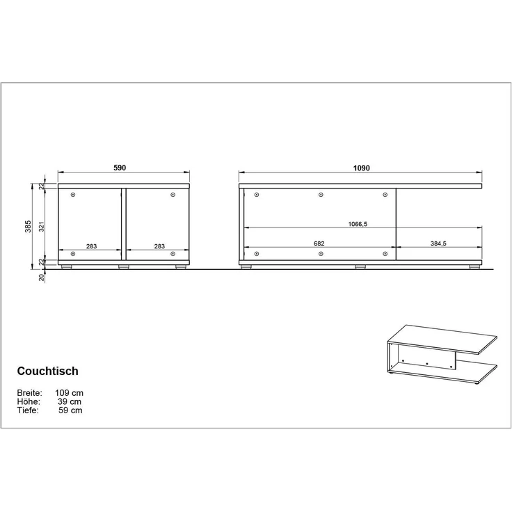 Rechteckig Couchtisch/Beistelltisch Kastoria, in Kaschmir/Nussbaum-Nachbildung, 109 x 39 x 59 cm (BxHxT) – Bild 3