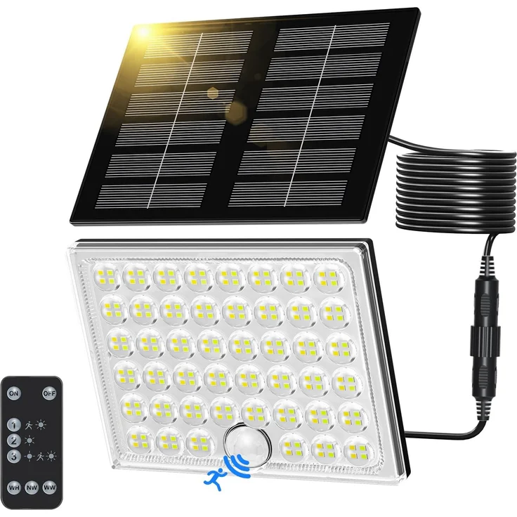 Realky Solarlampen für Außen mit Fernbedienung,Außenlampe mit bewegungsmelder,IP65 Wasserdichte Solarleuchte mit Drei Farbtemperaturen für Garage, Garten, Haustüren, Rasen-1 Stück – Bild 1