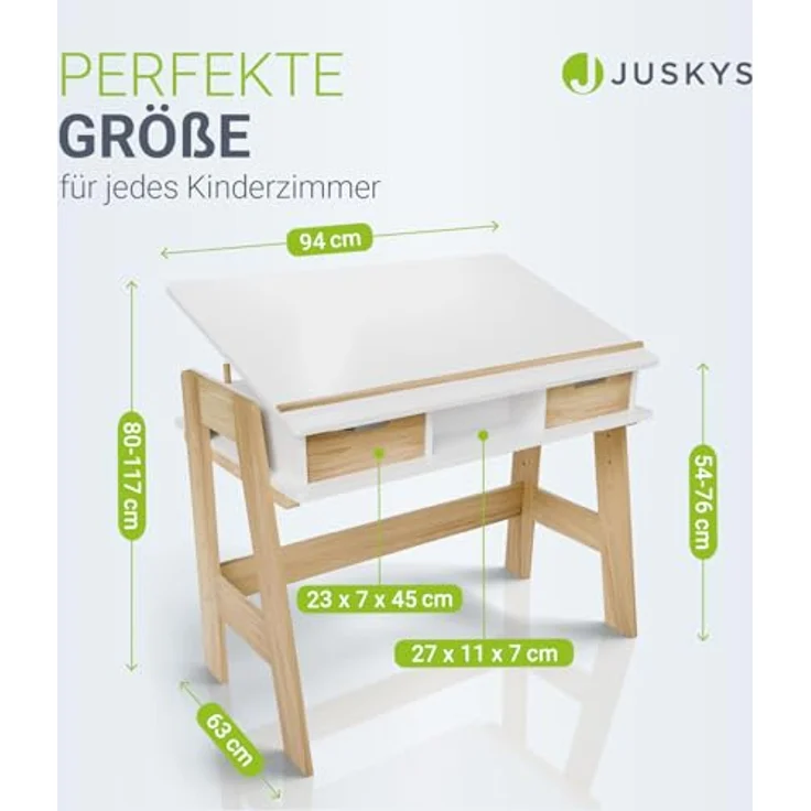 Juskys Kinder Schreibtisch Fietje Plus - neigungs- & höhenverstellbar, 2 Schubladen, robustes Material, viel Stauraum - Kinderschreibtisch aus Holz – Bild 3